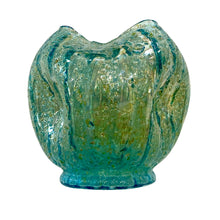 Load image into Gallery viewer, Green and Blue Bubble Glass Pinched Vase