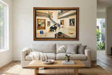 Load image into Gallery viewer, Computer-generated illustration: Orlando Quevedo painting Untitled Interior staged on a living room wall above a sofa