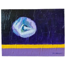 Load image into Gallery viewer, Full view of The Moon by Aina Nergaard, an 18x24 acrylic painting featuring a luminous moon in deep purples and blues.