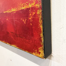 Load image into Gallery viewer, Detail of the lower right corner of a Jim Pittman acrylic painting showing rich red and orange tones.