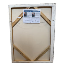 Load image into Gallery viewer, Reverse of a Jim Pittman acrylic painting showing the stretched canvas, support braces, and artist information.