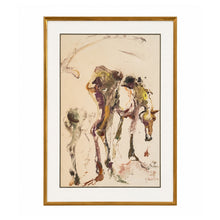 Load image into Gallery viewer, Full view of Pietro Lazzari's Cavalla e Puledro, a watercolor on paper depicting a mare and foal through expressive, gestural brushwork, presented with matting and a gilt frame.