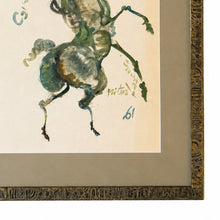 Load image into Gallery viewer, Close-up detail of Cavallo Romano showing the rearing horse composition within the decorative frame and moss green matting.