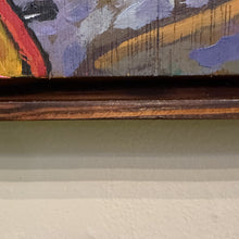 Load image into Gallery viewer, Close-up of the floating wood frame and painted canvas edge of Randy Smith's Firefly painting.