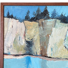 Load image into Gallery viewer, Corner of framed oil painting showing wood frame and coastal detail in Al Rossi Bar Harbor.