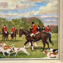 Load image into Gallery viewer, Close-up of First Rate Pack painting by Al Rossi highlighting elements of the hunting scene and painted surface texture.