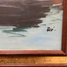 Load image into Gallery viewer, Close-up of lower right corner of Misty Cove painting by Al Rossi showing artist signature.