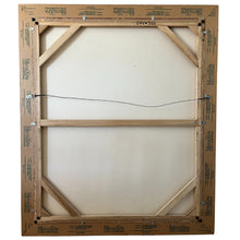 Load image into Gallery viewer, Back of painting showing stretcher bars and hanging hardware.