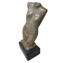 Load image into Gallery viewer, Angled view of abstract stone torso sculpture by Chris MacAndrew highlighting sculpted contours and material variation.