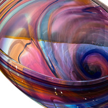 Load image into Gallery viewer, Detail of rim of David Goldhagen glass centerpiece showing thickness and smooth polished edge.