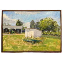 Load image into Gallery viewer, Edward Thomas “Blenheim Farm” oil painting depicting a rural farm scene with outbuildings and open field.