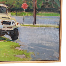 Load image into Gallery viewer, Lower right corner detail showing grass, road edge, and visible brushwork.
