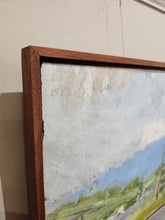 Load image into Gallery viewer, Detail of painting edge and wood frame corner.