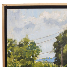 Load image into Gallery viewer, Upper left corner showing sky, power lines, and leafy tree detail.