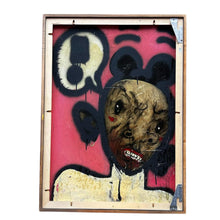 Load image into Gallery viewer, Back view of double-sided mixed media artwork by Emmeric Konrad, 2002, showing alternate composition with stylized figure.