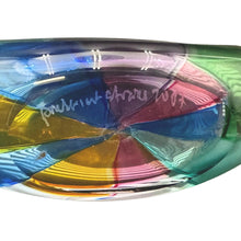 Load image into Gallery viewer, Close-up of base of Twig glass vase by Jeffrey P’an showing artist signature and underside detail.