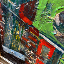 Load image into Gallery viewer, Angled view of Marcia Schwan abstract painting emphasizing dimensional paint and surface depth.
