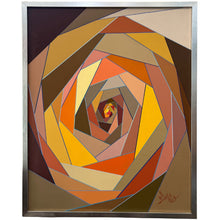 Load image into Gallery viewer, Geometric acrylic painting by Michael Barra titled Anesthesia, 1974, featuring interlocking angular forms in warm tones of orange, ochre, and brown.