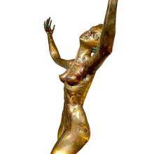 Load image into Gallery viewer, Front angled view highlighting torso, gesture, and patinated bronze surface.