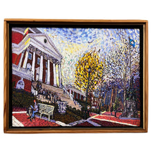 Load image into Gallery viewer, Full view of Randy Smith “UVA Ginko” painting depicting the University of Virginia Rotunda with autumn ginkgo trees in vivid, textured color.