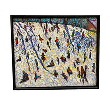 Load image into Gallery viewer, Oil painting of a snowy hillside sledding scene at Washington Park by Randy Smith