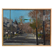Load image into Gallery viewer, Charlottesville Park Street painting by Richard Crozier depicting a quiet residential roadway with long midday shadows, winter trees, traffic lights, and historic neighborhood architecture under a bright blue sky.