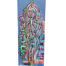 Load image into Gallery viewer, Abstract artwork with colorful geometric shapes on a blue background