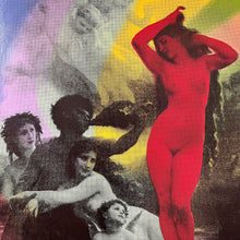 Load image into Gallery viewer, Close-up detail of red figure against layered classical scene with vibrant color fields.