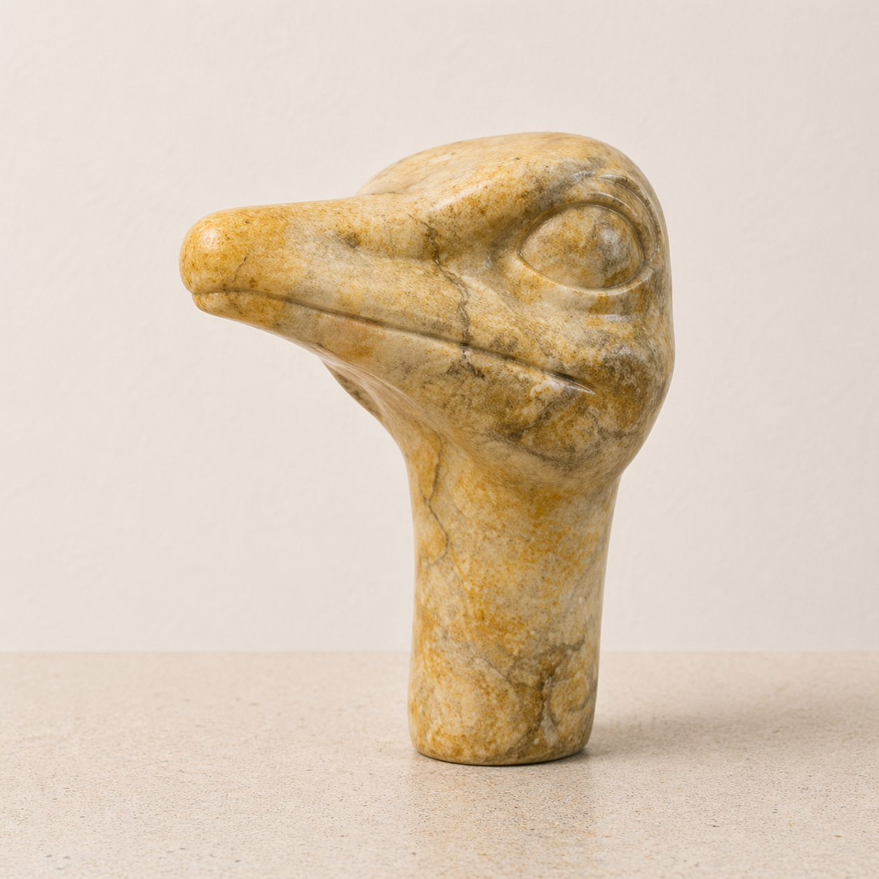 Abstract stone sculpture with textured wall