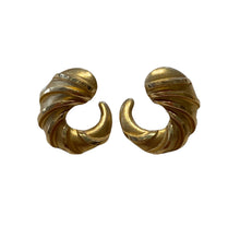 Load image into Gallery viewer, A pair of 14K gold textured swirl earrings.
