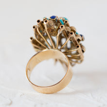 Load image into Gallery viewer, Side profile of the 14k yellow gold ring showing the height of the setting and the polished gold band.
