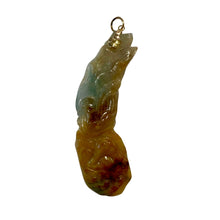 Load image into Gallery viewer, A 14K gold Asian carved jade green pendant with a dragon design, attached to a small gold loop.
