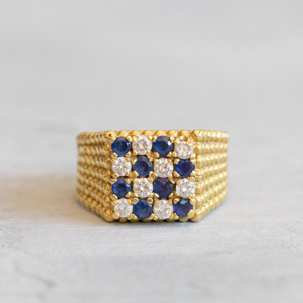 18k Diamond & Sapphire Checkered Ring