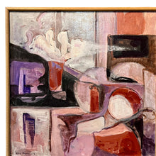 Load image into Gallery viewer, Close-up of the upper left corner of Aina Nergaard’s "Reds and Purples" showing textured red and violet brushwork.
