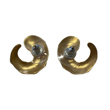 Load image into Gallery viewer, Underside back view of 14K gold textured swirl earrings.
