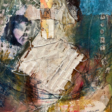 Load image into Gallery viewer, Close-up of mixed media surface highlighting texture, brushwork, and material layering in an abstract composition.
