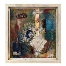 Load image into Gallery viewer, Mixed media collage by Ces Ochoa featuring layered paint, paper, and textured materials in an abstract composition.
