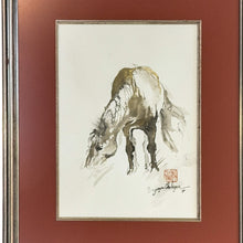 Load image into Gallery viewer, Full view of N. C. Nguyen's Grazing Horse #1 (1999), a watercolor on paper depicting a grazing horse.
