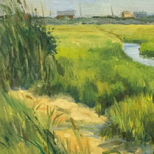 Load image into Gallery viewer, Close-up of marsh grasses and water showing expressive brushwork in Al Rossi Marshes painting.
