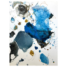 Load image into Gallery viewer, Mixed media abstract panel with blue and black forms from Alison Cooley’s Tidal Series II, Panel 6
