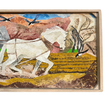 Load image into Gallery viewer, Detail of American Indian Plowing painting by Barbara Latham showing figure and animals in motion within the landscape.
