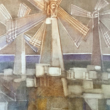 Load image into Gallery viewer, Close-up of windmill forms with layered, translucent blades and soft geometric background.
