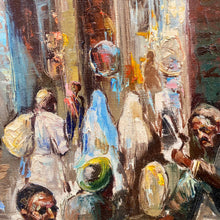Load image into Gallery viewer, Close-up detail of figures in the market scene, highlighting Afsary’s refined brushwork and lively composition.
