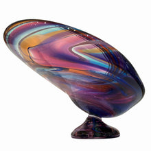 Load image into Gallery viewer, Profile view of David Goldhagen art glass centerpiece showing elongated sweeping form and balanced proportions.
