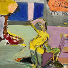 Load image into Gallery viewer, Close-up of Deborah Khan watercolor highlighting abstract composition, color contrasts, and painted forms.
