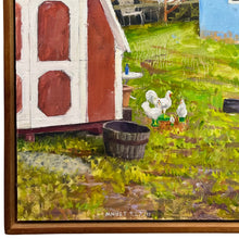 Load image into Gallery viewer, Close-up of bottom left corner of “Four Chickens” by Edward Thomas showing artist signature and surrounding painted surface.
