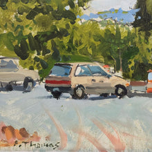Load image into Gallery viewer, Close-up of the Honda Civic with surrounding foliage and artist signature in the lower area.
