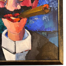 Load image into Gallery viewer, Close-up of signature on Groucho Marx oil painting, likely signed Gussen.
