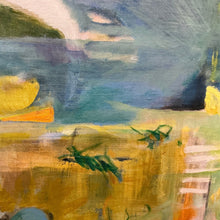 Load image into Gallery viewer, Detail of Irving Kaufman abstract painting showing gestural marks and compositional movement.
