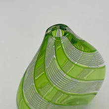 Load image into Gallery viewer, Top angled view of green glass vase by Jeffrey P’an highlighting opening and striped pattern.
